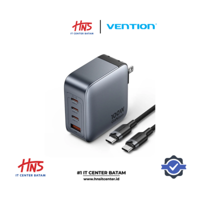 VENTION 4-Port USB GaN Charger (100W100W30W30W) Gray with USB-C to USB-C Cable (1M) Black EU-Plug (TZ-FETH0-EU)