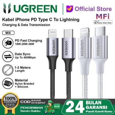 UGREEN CHARGER CABLE USB-C TO LIGHTNING FAST CHARGING MFI 1M-2M - (70523 - 60761)