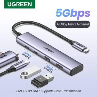 UGREEN USB-C HUB 4 PORTS ADAPTER WITH 2 USB-C & 2 USB 3.0 ONLY TRANSFER DATA - (15395)