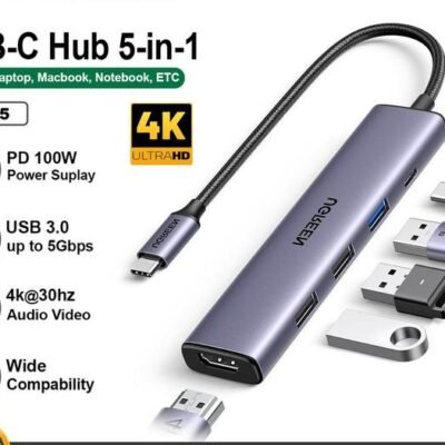 UGREEN USB HUB TYPE-C 5 IN 1 USB 3.0 HDMI 4K 30HZ DISPLAY PD FAST CHARGING - (15495)