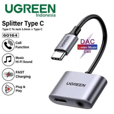 UGREEN CONVERTER SPLITTER DAC TYPE-C TO JACK 3.5MM + TYPE-C CHARGING AUDIO CALL - (60164)