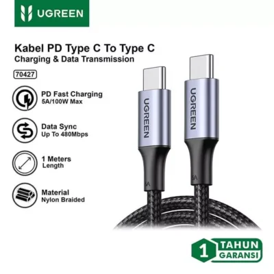 UGREEN CABLE USB-C TO USB-C PD 5A 100W FAST CHARGING 1M - (70427)