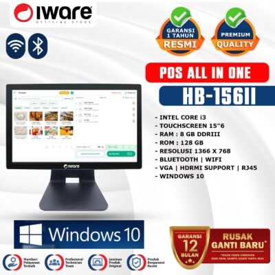 IWARE POS ALL IN ONE HB-156S / HB-156II BLACK - INTEL CORE I3 8GB 128GB
