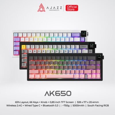 KEYBOARD AJAZZ AK650 TRI-MODE WITH 0.85-Inch SCREEN AND KNOB VOLUME MECHANICAL KEYBOARD